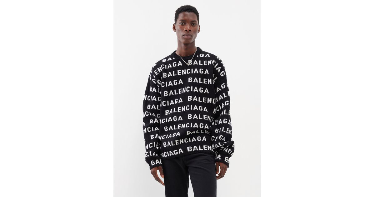 Balenciaga Logo-intarsia Knitted Wool-blend Sweater in Black for Men | Lyst