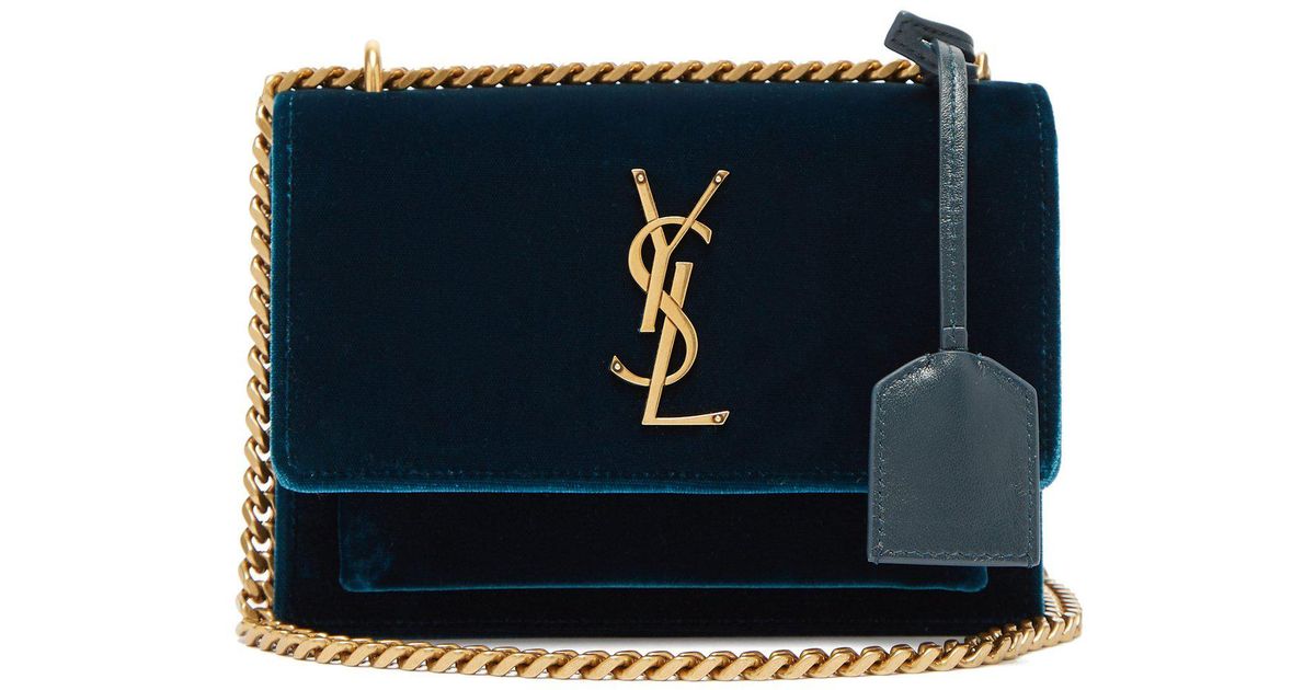 Saint Laurent Sunset Small Velvet Cross body Bag in Green Lyst