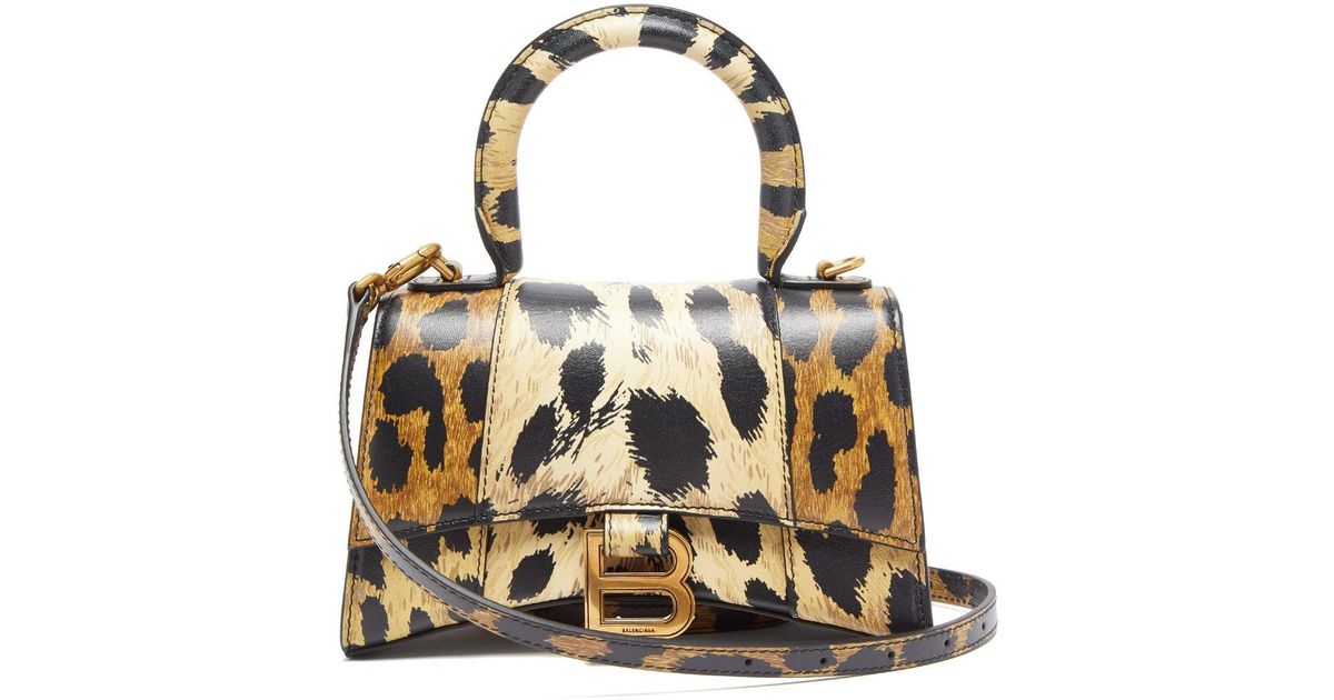 Balenciaga Hourglass Xs Leopard-print Leather Bag in Black | Lyst