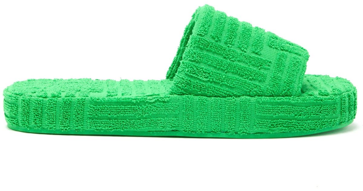Bottega Veneta Striped Terry Slides in Green for Men | Lyst