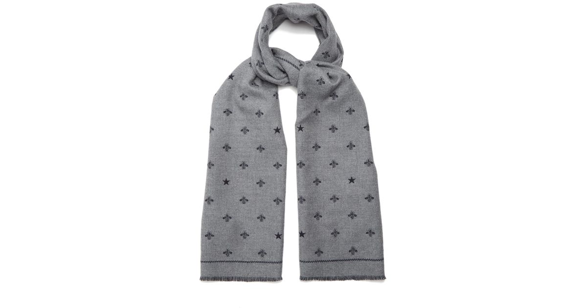 Gucci Star And Beeprint Wool Scarf in Grey for Men Lyst Canada