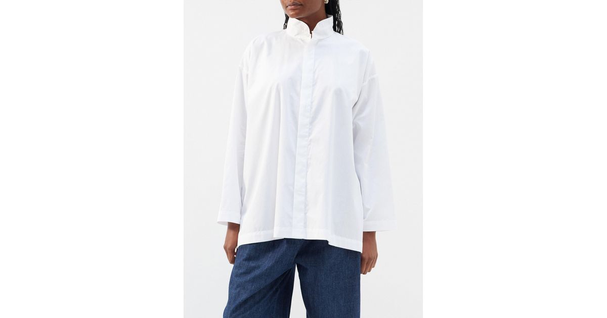 Eskandar white Cotton Stand-Collar Shirt