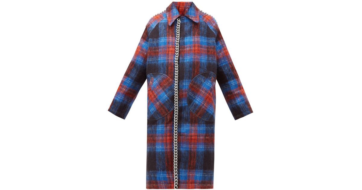 Charles Jeffrey Chain-trim Single-breasted Tartan-wool Coat in