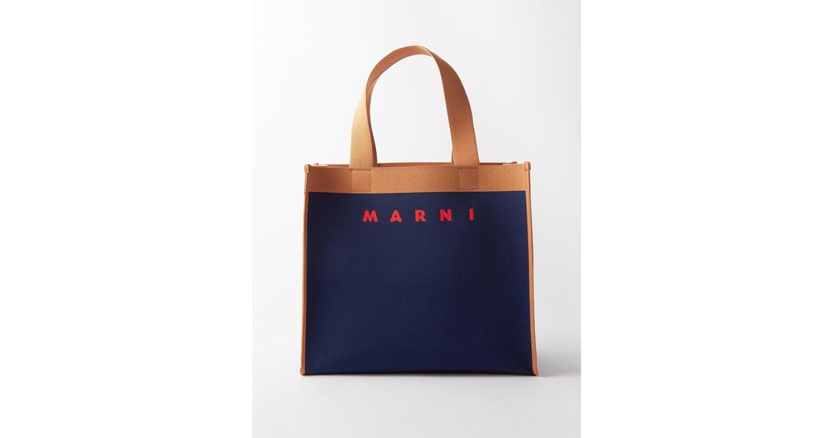 Marni Small Logo-jacquard Canvas Tote Bag in Blue for Men | Lyst