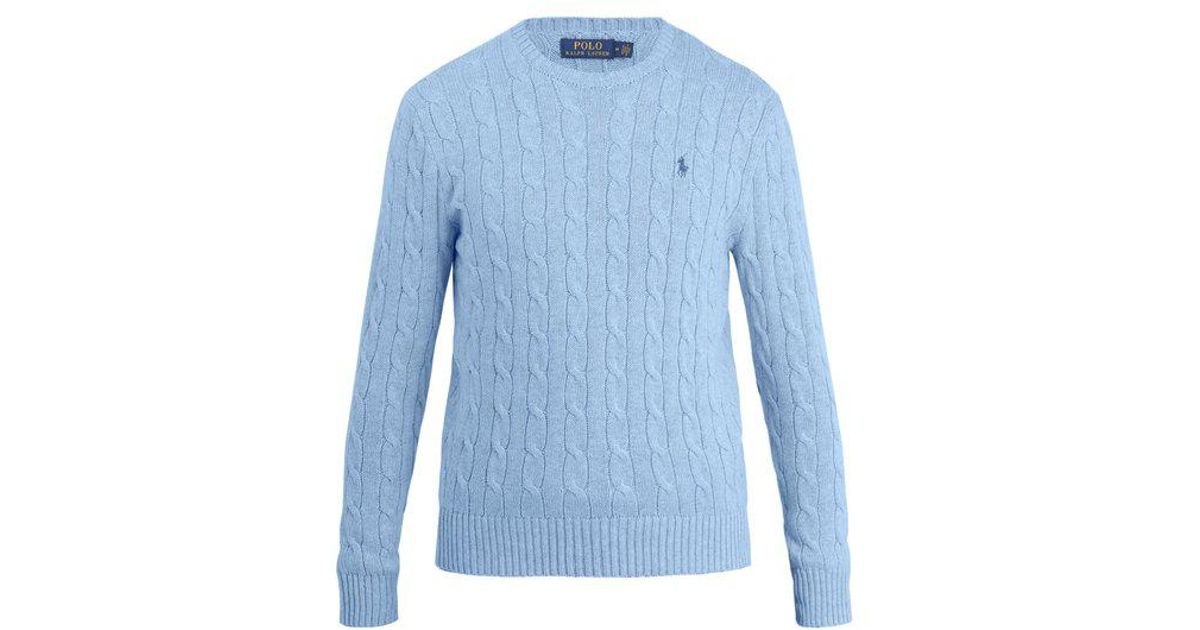 Polo Ralph Lauren Crew-neck Cable-knit Cotton Sweater in Blue for Men | Lyst