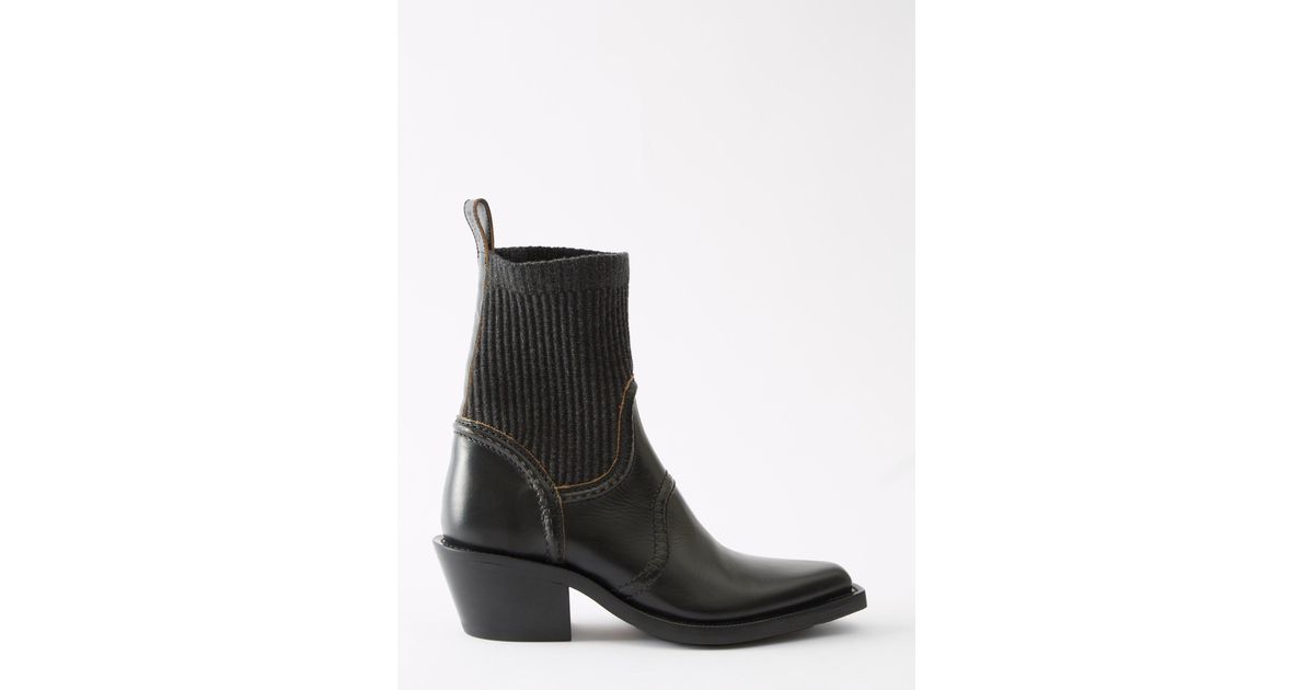 Chloé Nellie 50 Knitted-sock Leather Ankle Boots in Black | Lyst