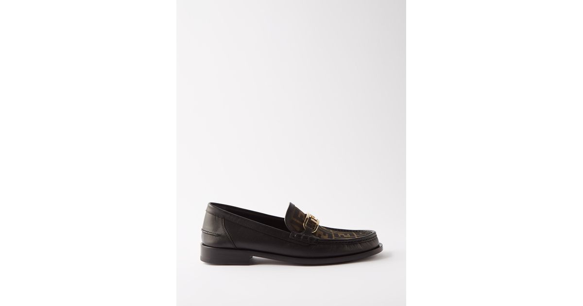 Fendi O'lock Jacquard And Leather Loafers in Black for Men | Lyst UK