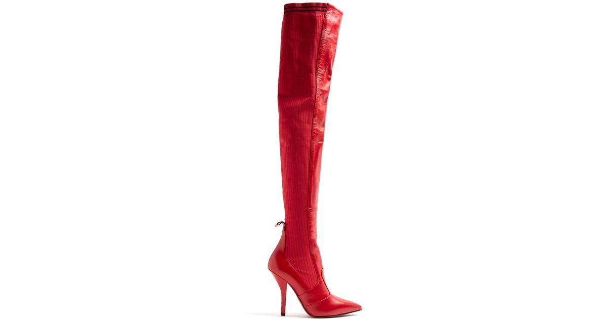 Knit Over The Knee Boots in Red 