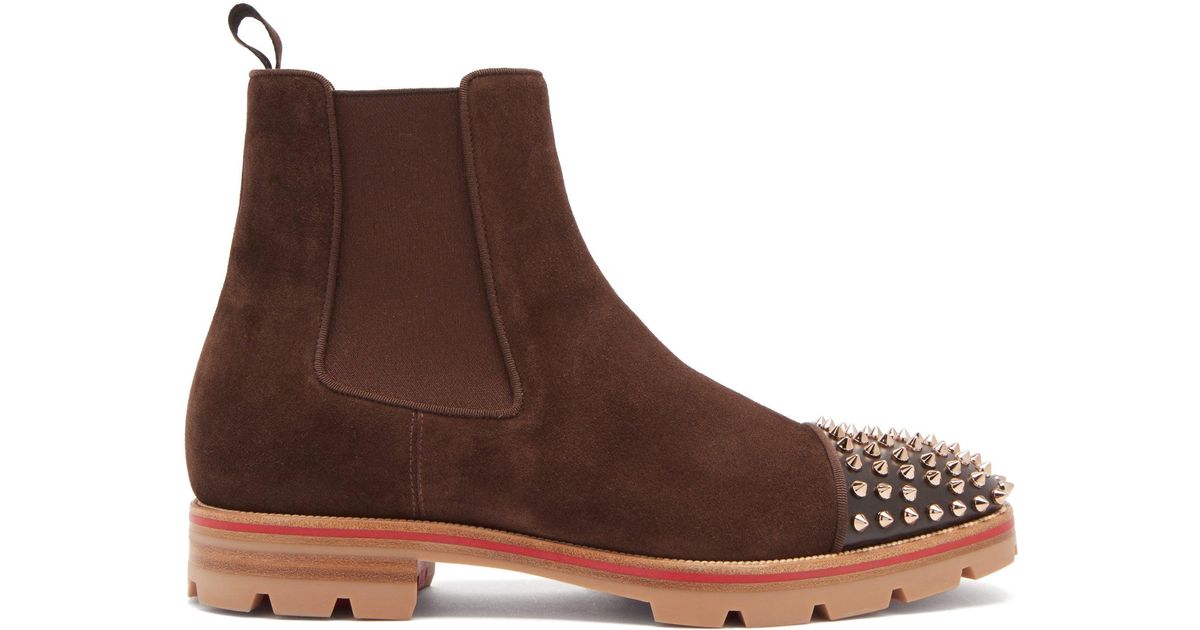 Christian Louboutin Melon Spikes Suede Chelsea Boots in Brown for Men