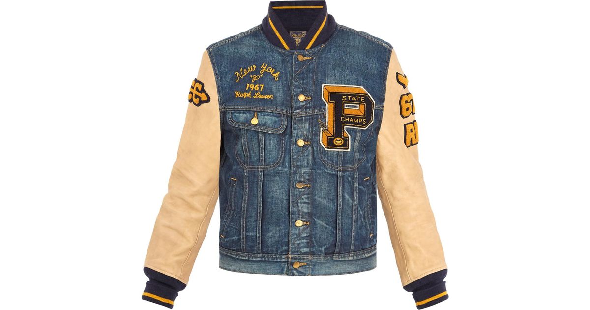 Compulsion indtil nu drøm Polo Ralph Lauren Leather-sleeved Denim Varsity Jacket in Blue for Men |  Lyst