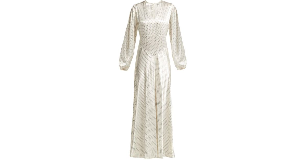 Ganni Cameron Polka Dot Satin Midi Dress in White - Lyst