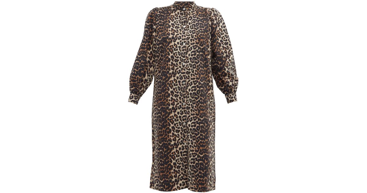 Ganni Leopard-print Denim Dress | Lyst