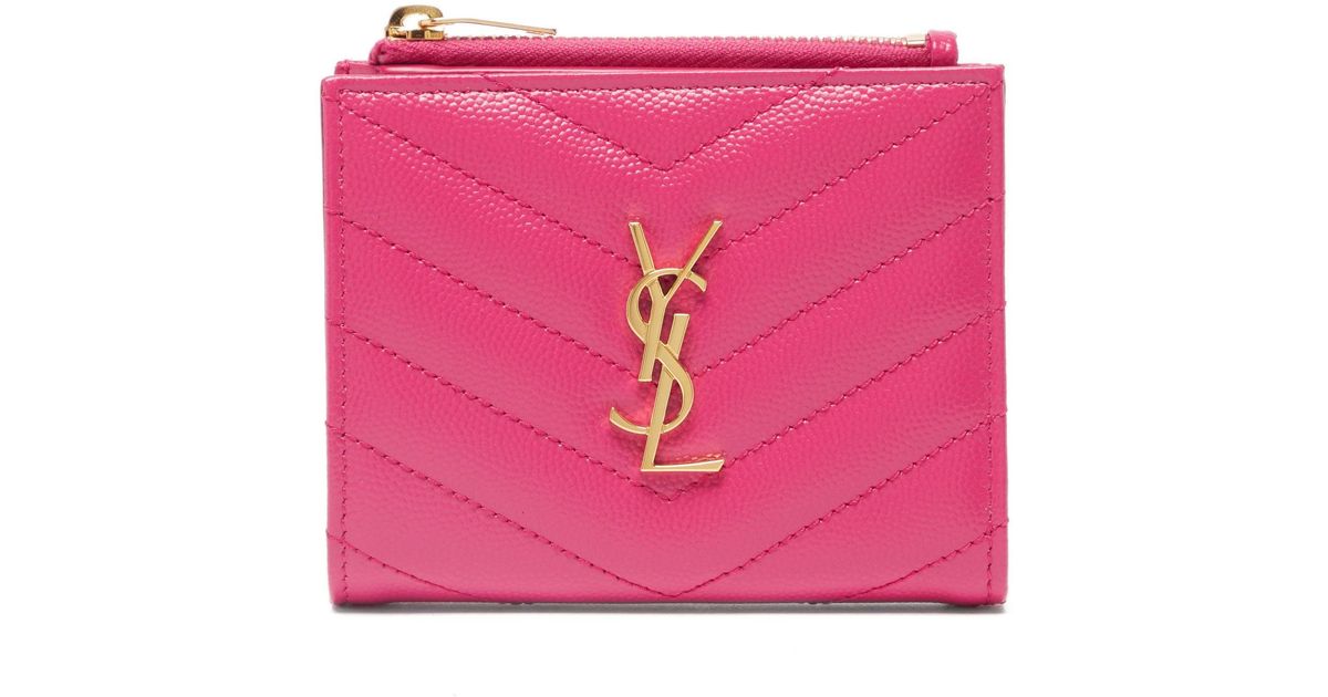Saint Laurent Ysllogo Quiltedleather Bifold Wallet in Pink Lyst