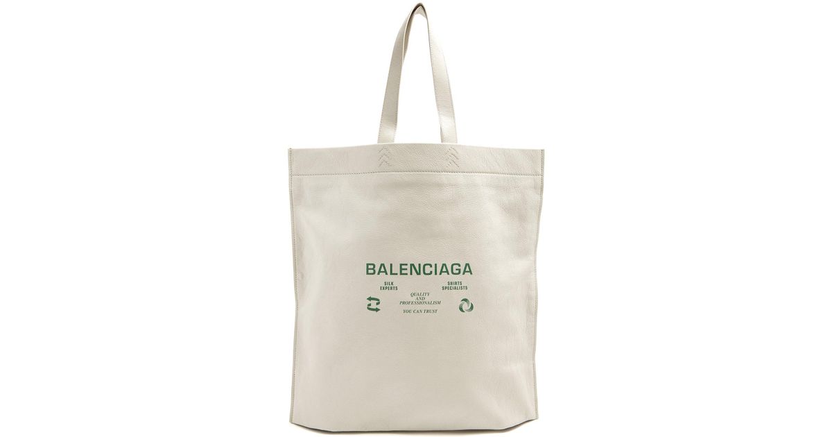 Balenciaga Recycle Print Leather Tote Bag in White - Lyst