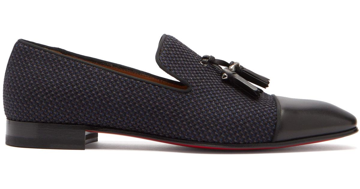 Christian Louboutin Dandelion Tassel Embellished Leather Loafers In Black Navy Black For Men 7349