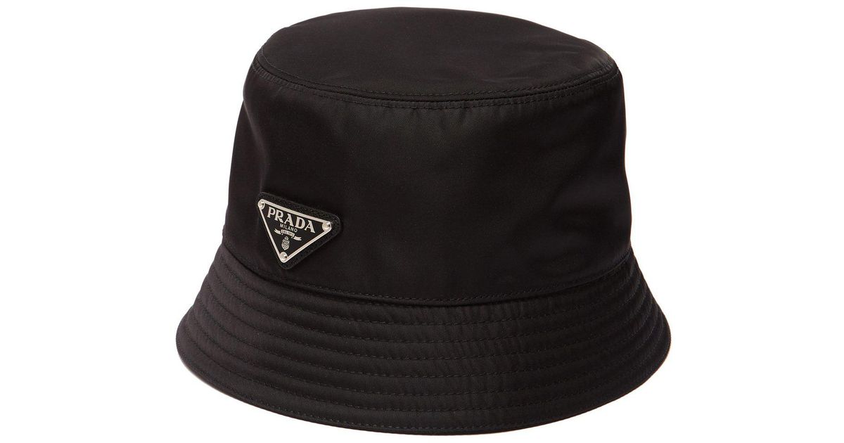 Prada Cotton Nylon Bucket Hat in Black for Men - Lyst
