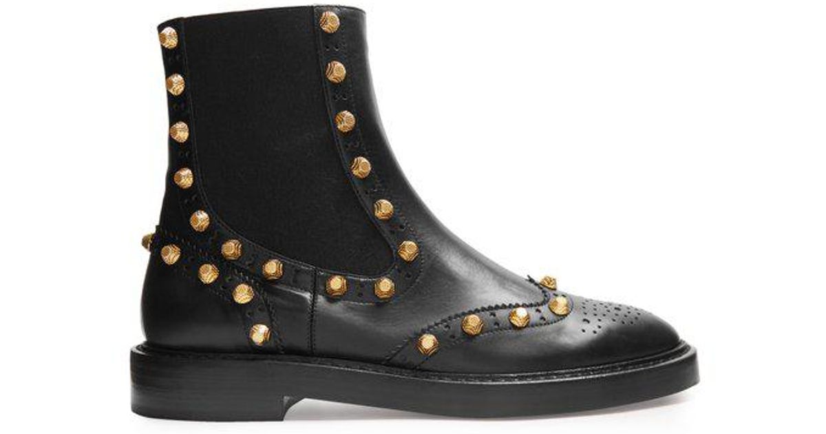 Balenciaga Leather Studded Brogue Chelsea Boots in Black - Lyst