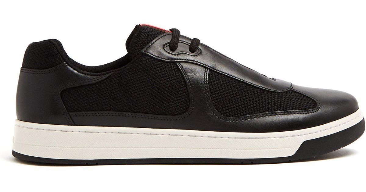 Prada Leather Nevada Bike Low Top Trainers in Black for Men | Lyst