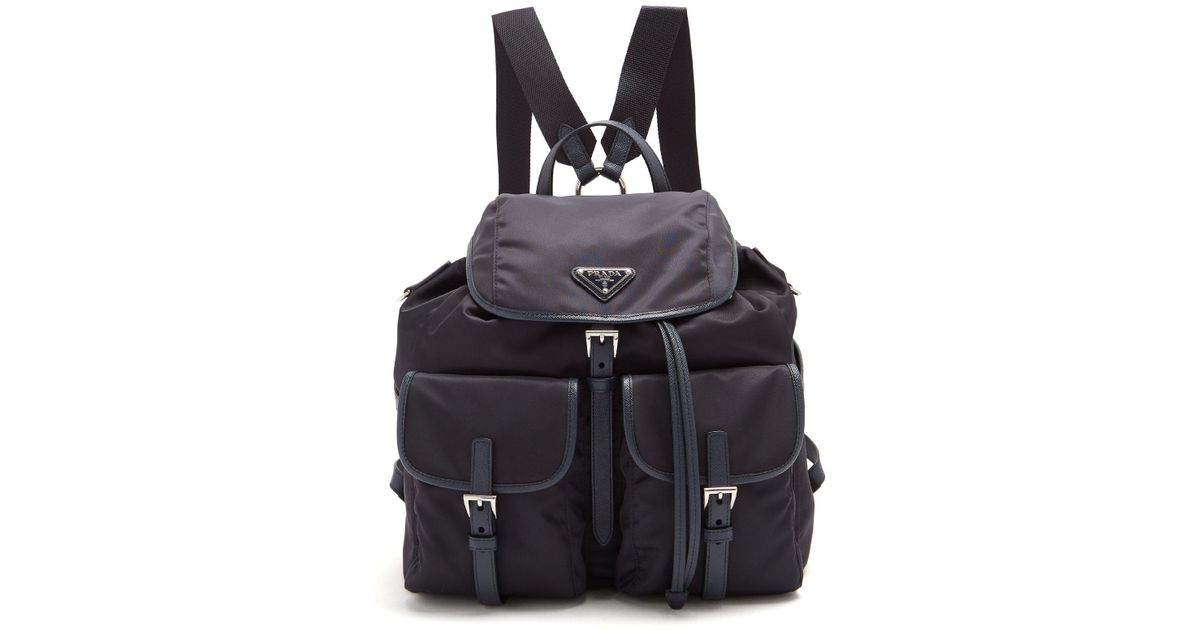 Prada Synthetic Classic Leather-trimmed Nylon Backpack in Navy (Blue) - Lyst