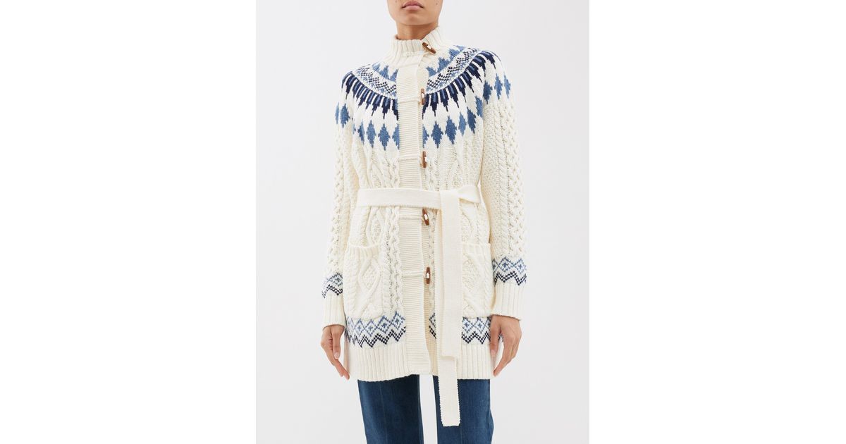 Polo Ralph Lauren Fair Isle Cable-knit Wool-blend Cardigan in White | Lyst