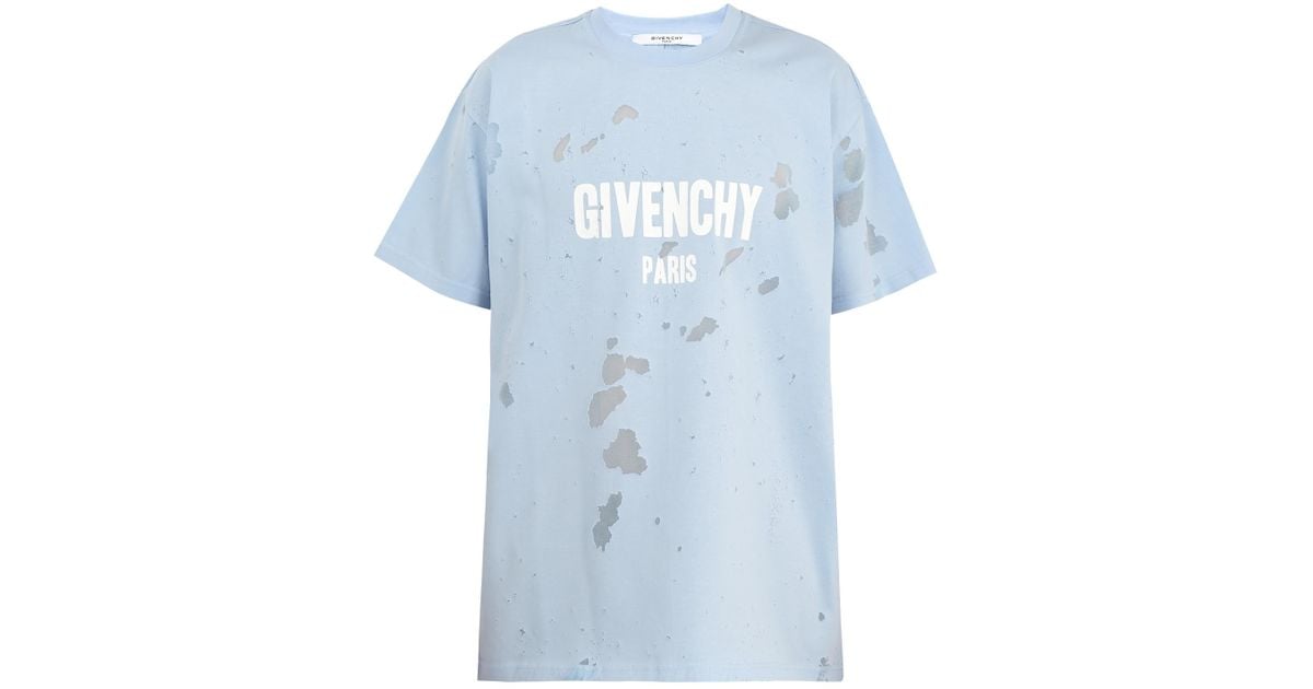 givenchy blue distressed t shirt