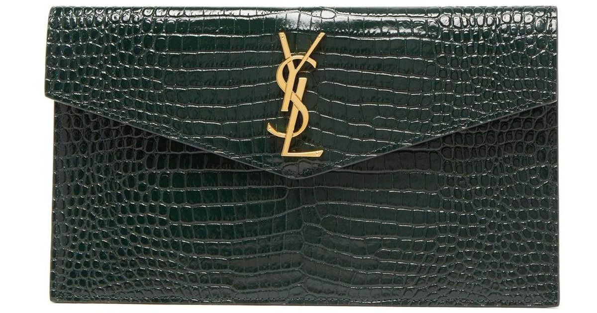 SAINT LAURENT Uptown croc-effect leather pouch