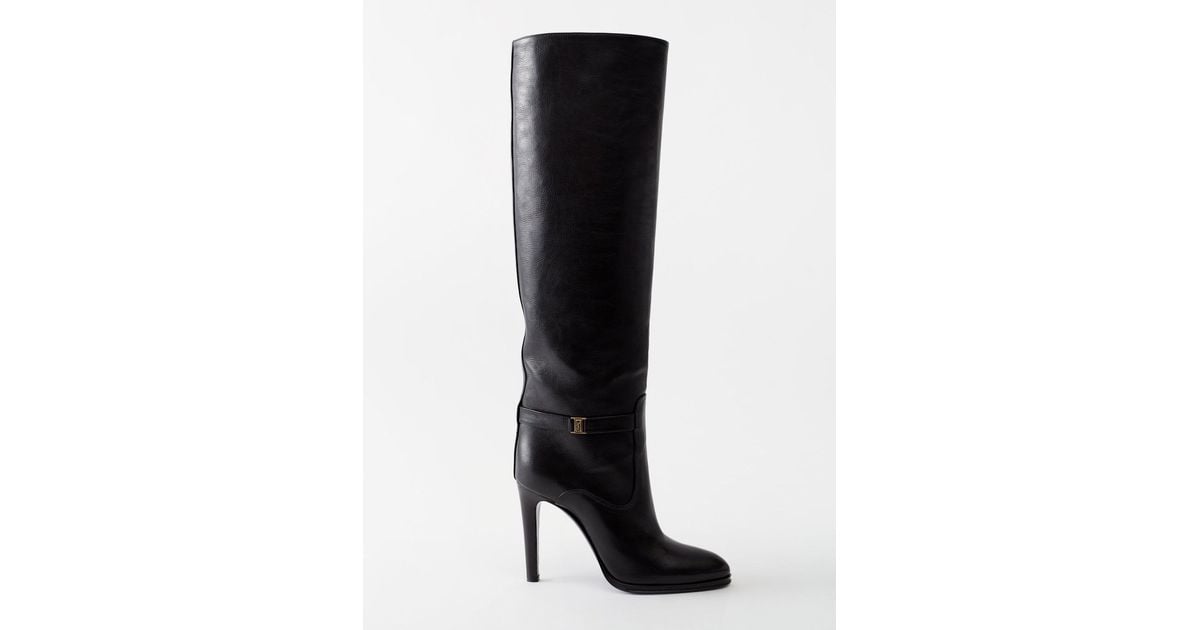 Saint Laurent Diane 100 Leather Knee-high Boots in Black | Lyst