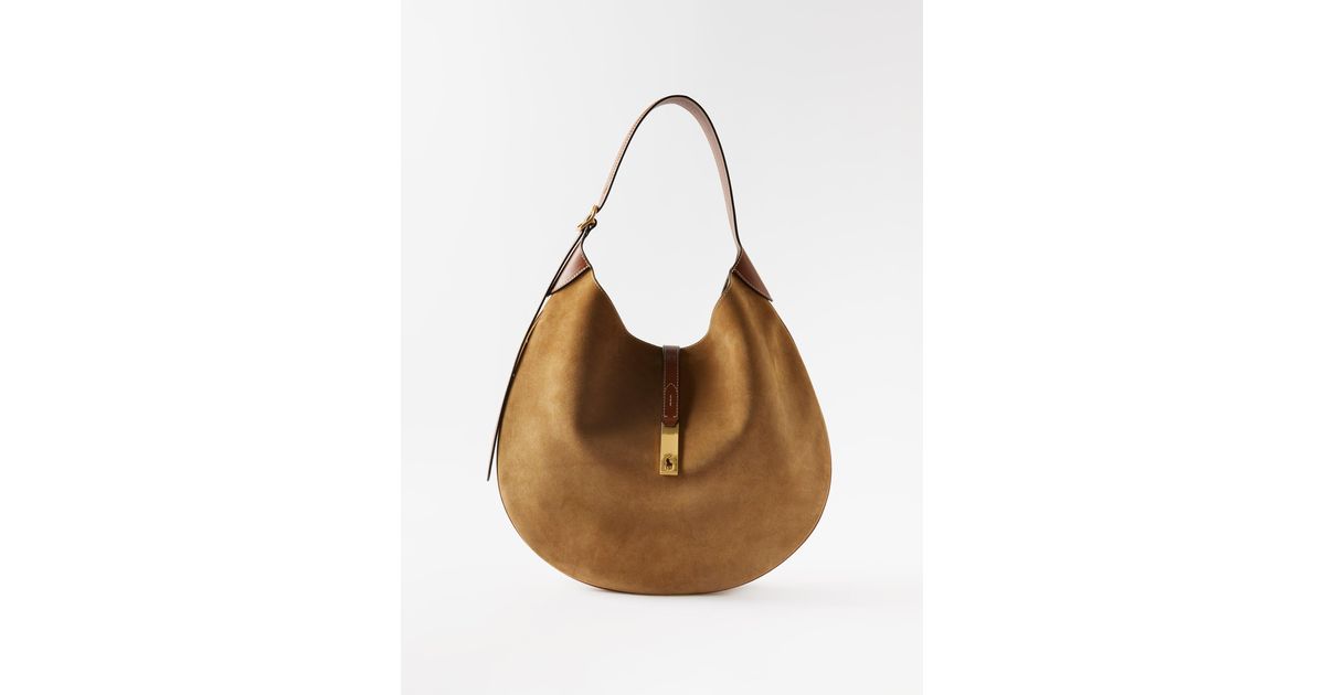 Polo Ralph Lauren Polo Id Suede Shoulder Bag in Brown | Lyst