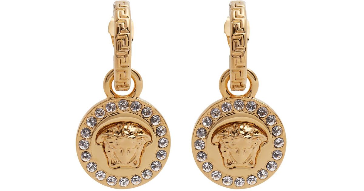 Versace Crystal-embellished Medusa Drop Earrings in Gold (Metallic 