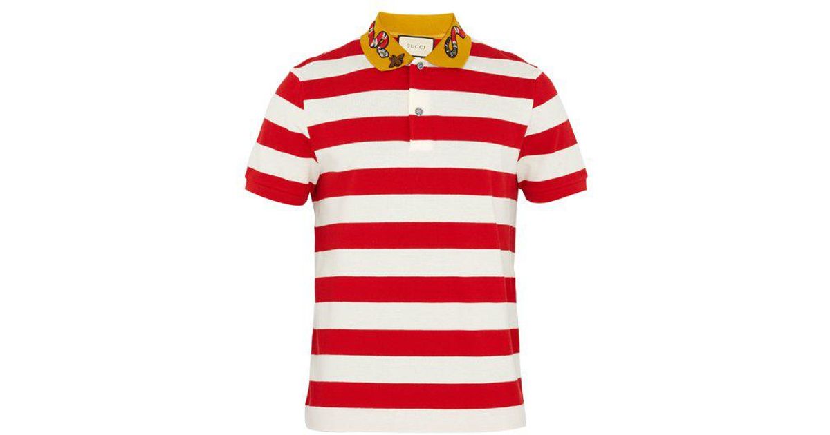 Gucci Cotton Embroidered Striped Polo Shirt for Men - Lyst