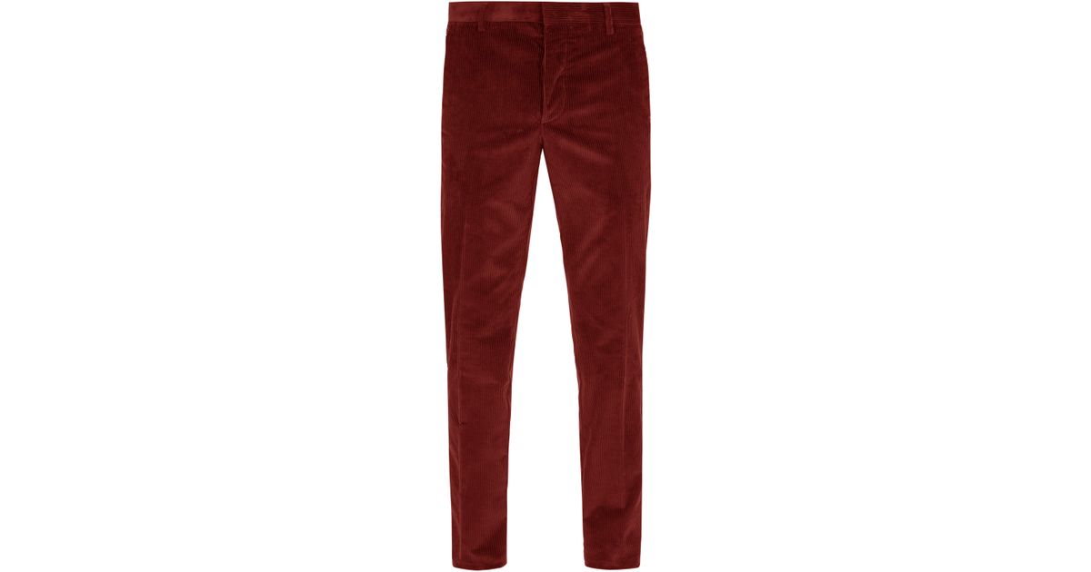 Prada Corduroy Trousers in Red for Men - Lyst