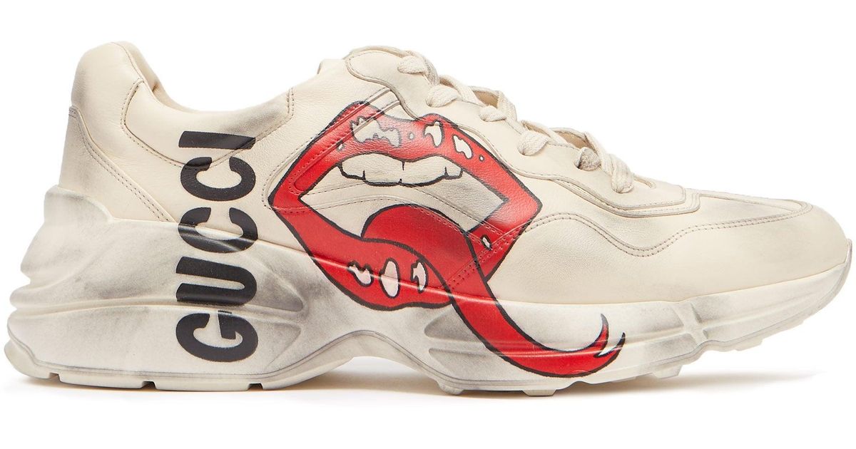 Gucci Rhyton Leather Sneakers With Maxi Mouth in White for Men | Lyst
