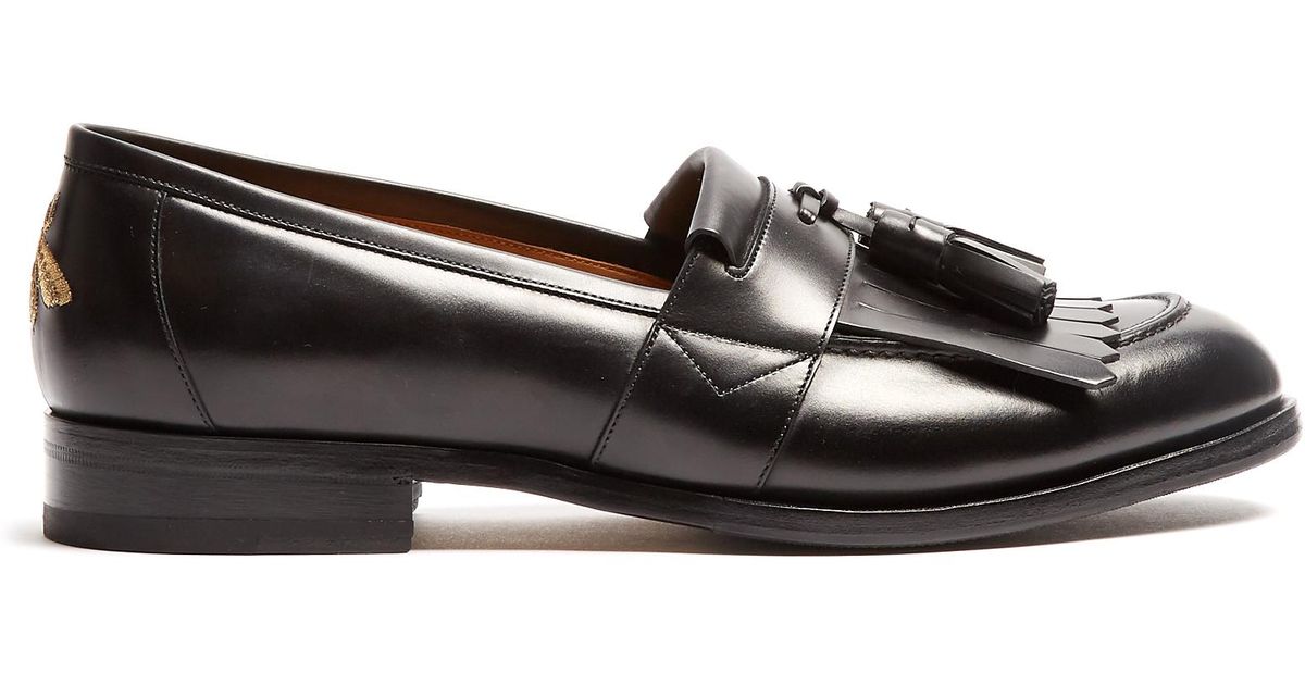 Gucci Tassel Leather Loafers in Black 