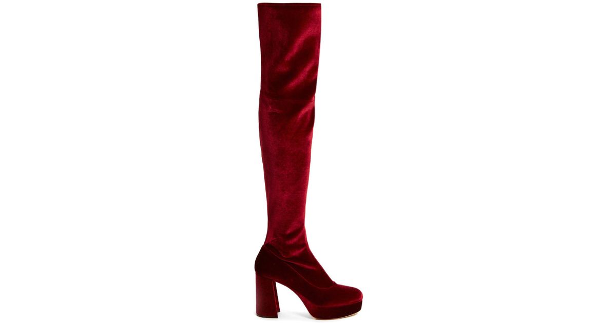 red velvet over the knee boots