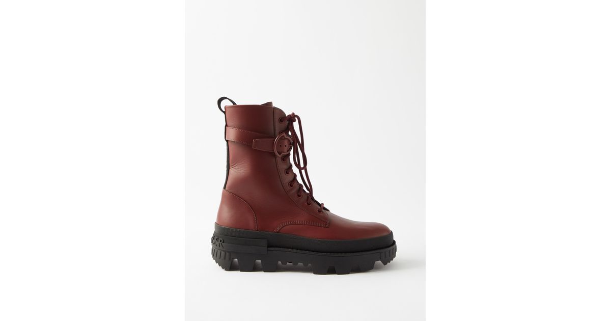 Moncler Carinne Lace-up Leather Boots in Brown | Lyst UK