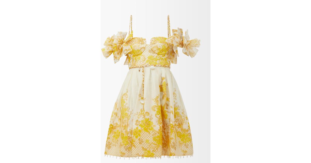 Zimmermann Postcard Floral Silk-blend Organza Mini Dress in Yellow | Lyst