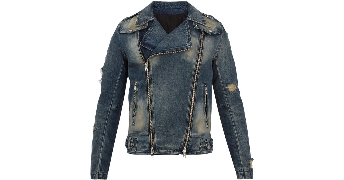 Indvending Forbrydelse violin Balmain Distressed Denim Biker Jacket in Blue for Men | Lyst