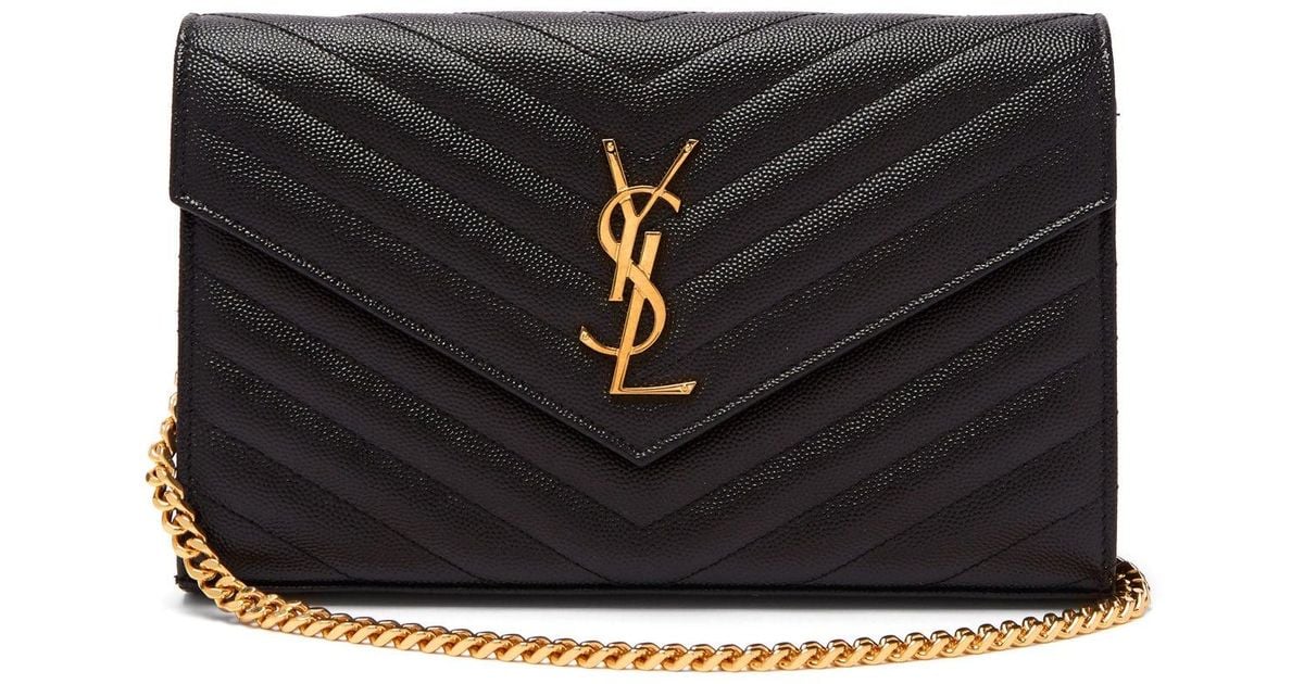 Saint Laurent Monogram Chevron-quilted Leather Cross-body Bag in Black