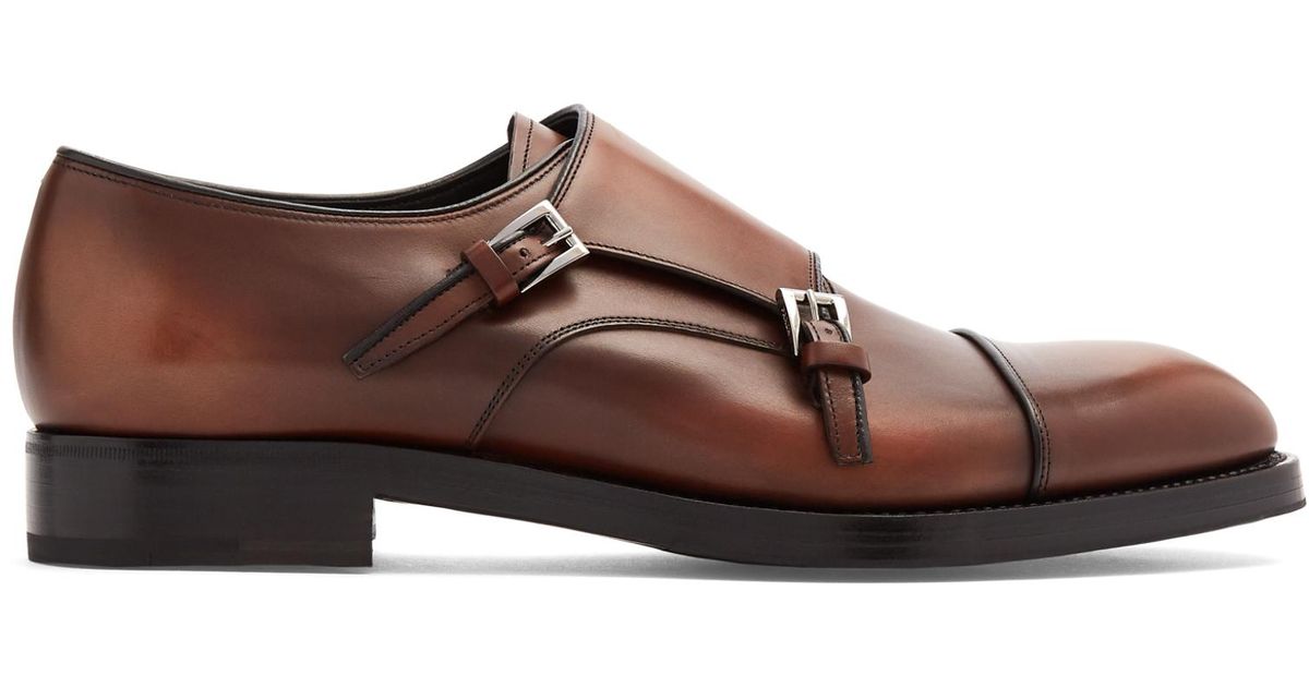 Prada Double Monk-strap Leather Shoes in Brown for Men | Lyst