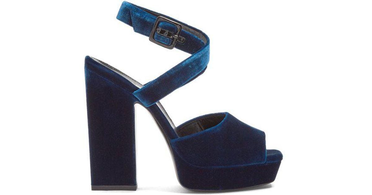 blue velvet platform heels