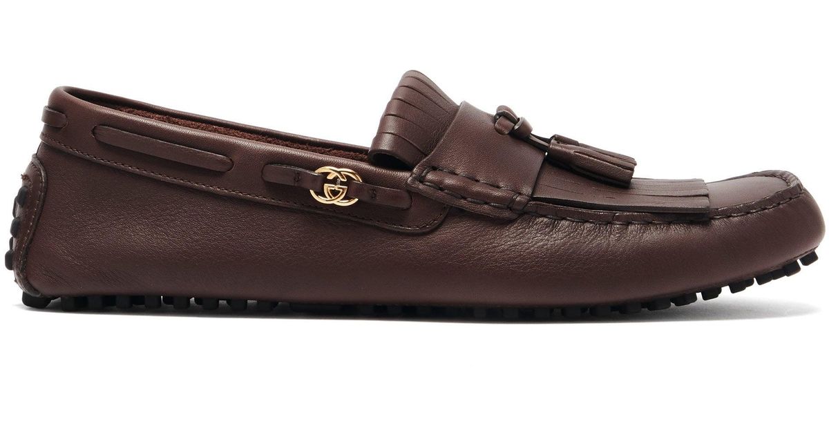 Gucci Ayrton Fringed Leather Driving Loafers in Brown for Men Lyst