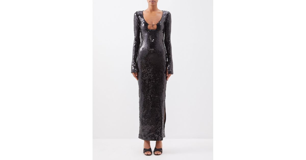 16Arlington Solaria Keyhole-neck Sequinned-tulle Maxi Dress in Black | Lyst
