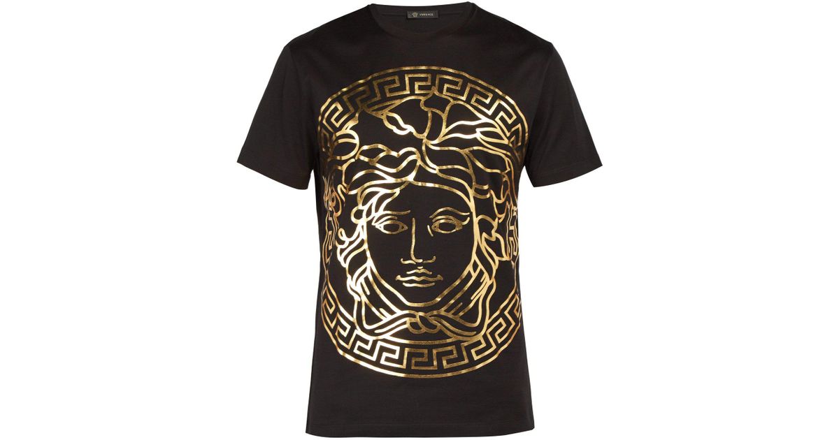 Versace Cotton Medusa Gold Print T Shirt in Black Gold (Black) for Men -  Lyst