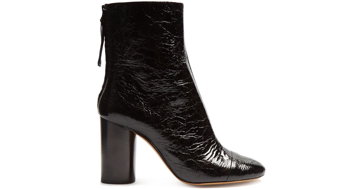 crinkle patent leather boots