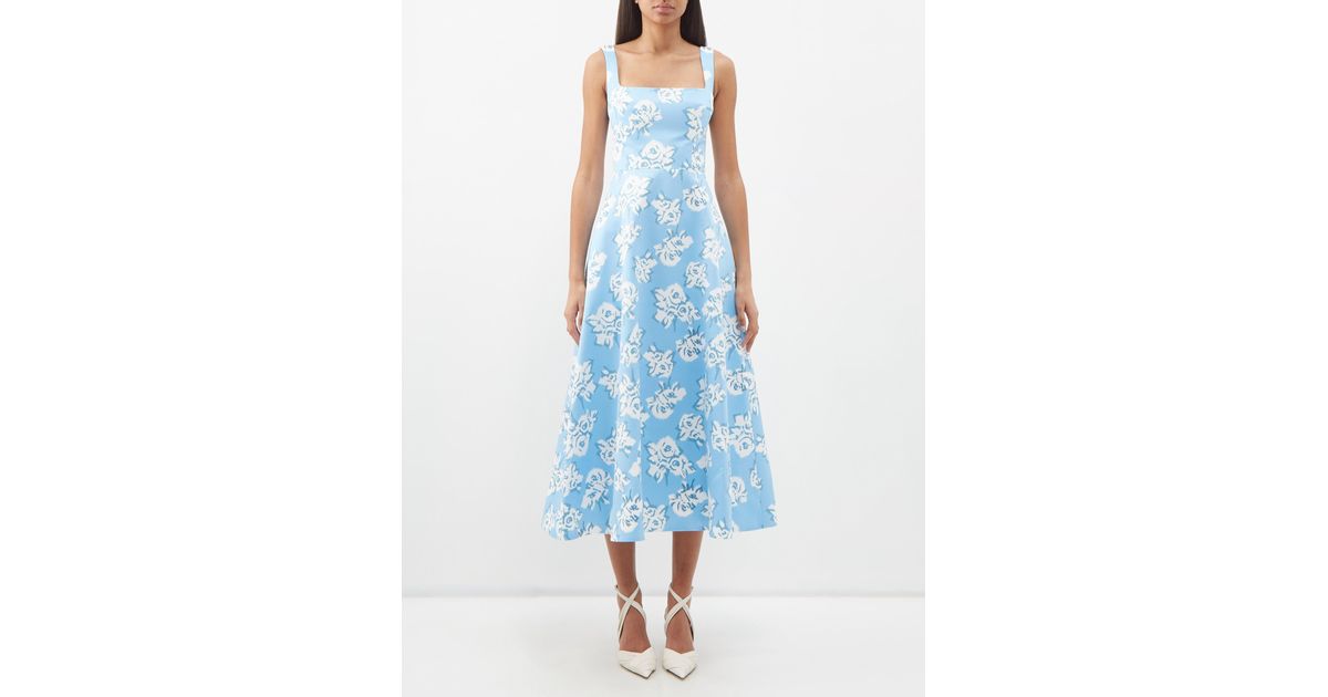 Emilia Wickstead Shilow Floral-print Taffeta-faille Midi Dress in Blue ...