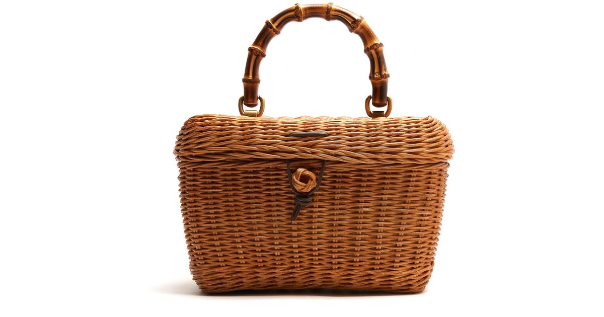 Gucci Cestino Bamboo-handle Wooden Basket Bag in Natural | Lyst