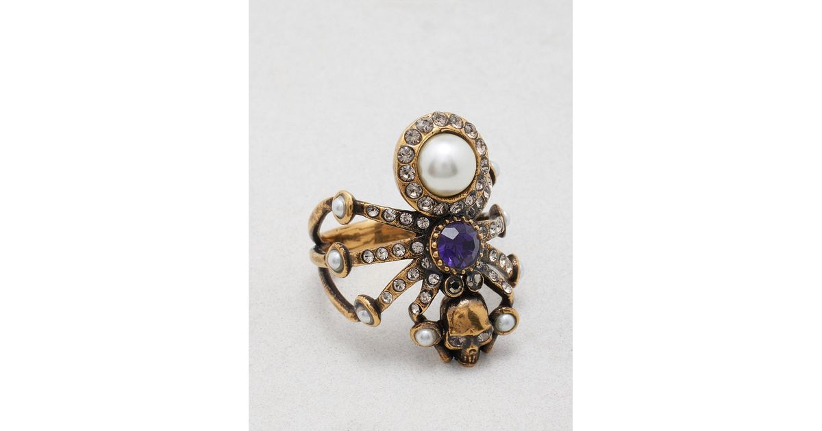 Alexander McQueen Crystal-embellished Spider Ring in White | Lyst