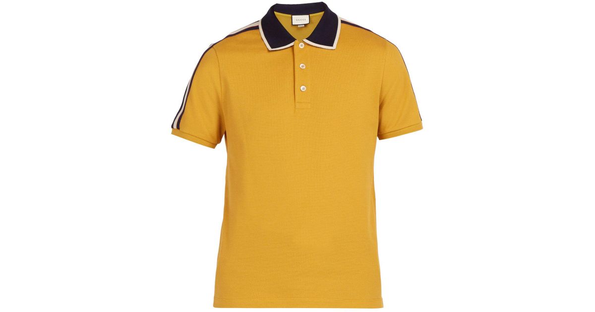 Gucci Logo Sleeve Cotton Blend Piqué Polo Shirt in Yellow for Men | Lyst