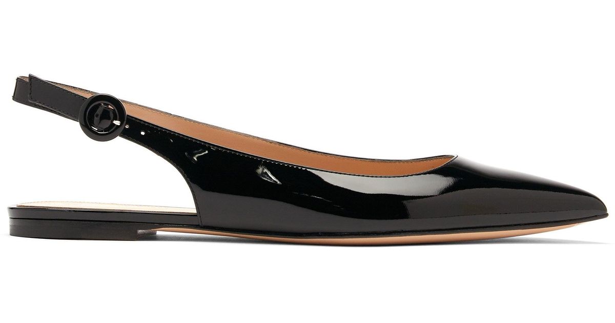 Gianvito Rossi Anna Point-toe Patent-leather Slingback Flats in Black ...