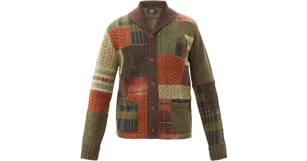 RRL Patchwork Wool-blend Cardigan in Brown for Men | Lyst